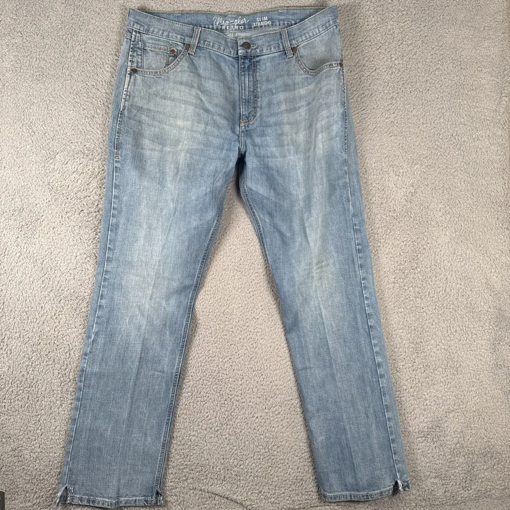 Wrangler Retro Jeans Men 36x32 (38x33) Blue Slim Straight Western Light Wash
